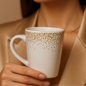 Modern Gourmet Foods White Stoneware Mug with Gold Speckles Coffee Tea Cup